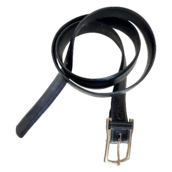 BUXTON Black Bridle Leather Belt Mens Size 38 Removable Gold Buckle - Picture 1 of 8